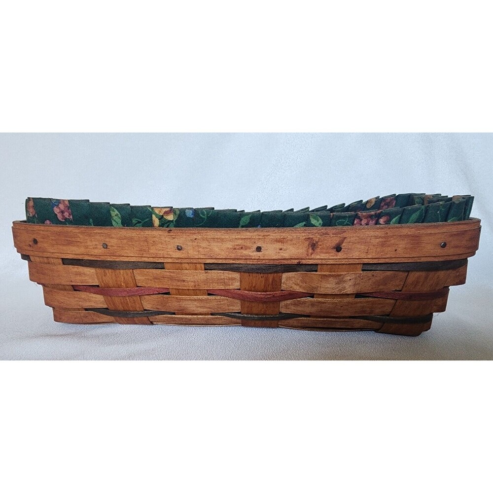 Longaberger 1996 Woven Traditions 11" Bread Basket Protector Green Floral Liner